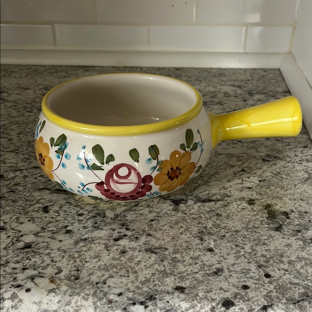 ▫️Floral Hand Painted Portugese Ceramic Soup Bowl with Handle